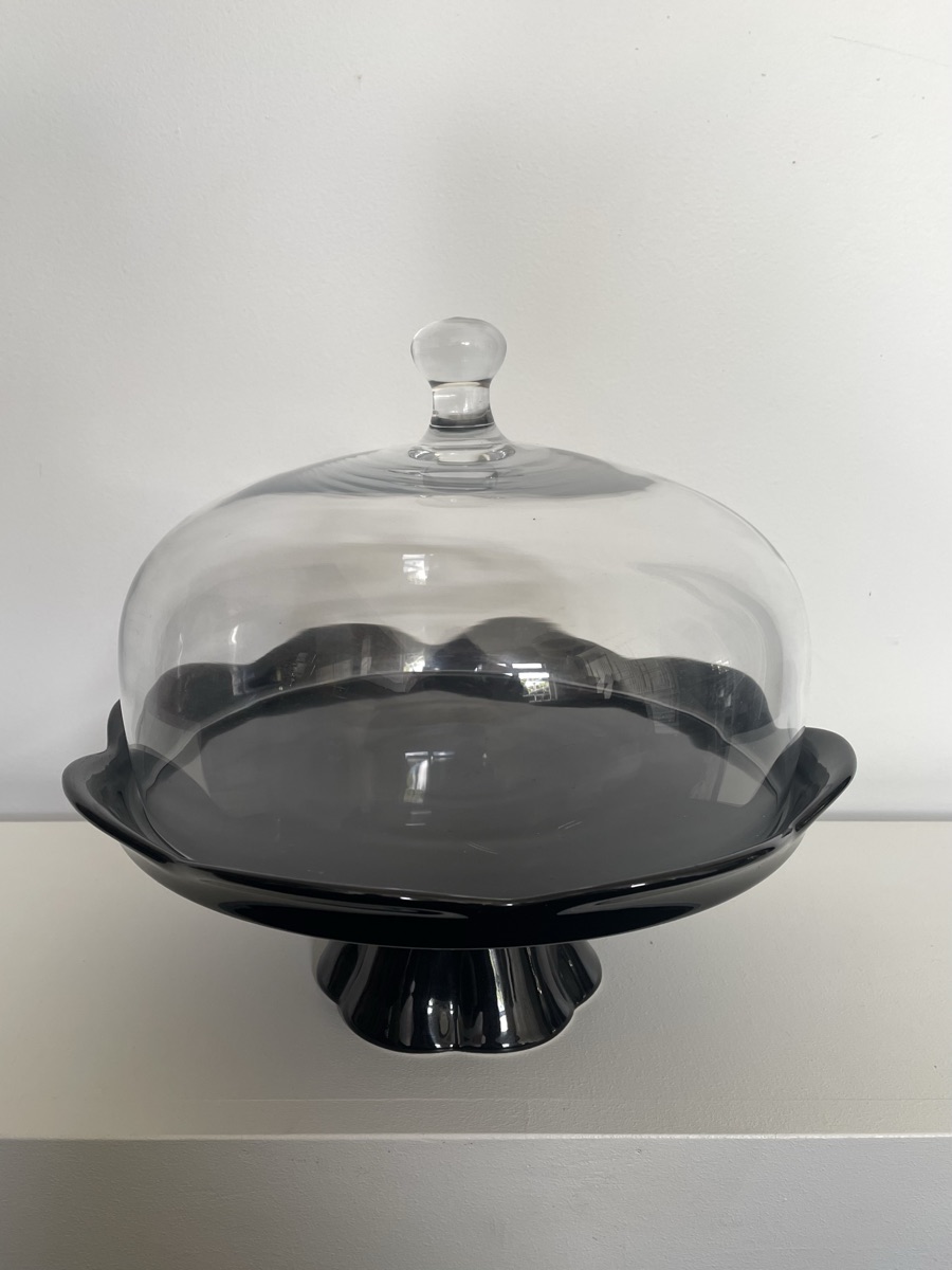 Black Cake Stand with Glass Dome